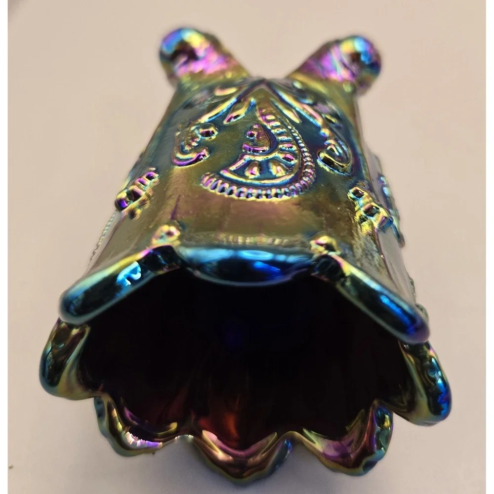 VTG  Toothpick Holder Joe St. Claire Fan Feathers Iridescent Gold, Scalloped Top